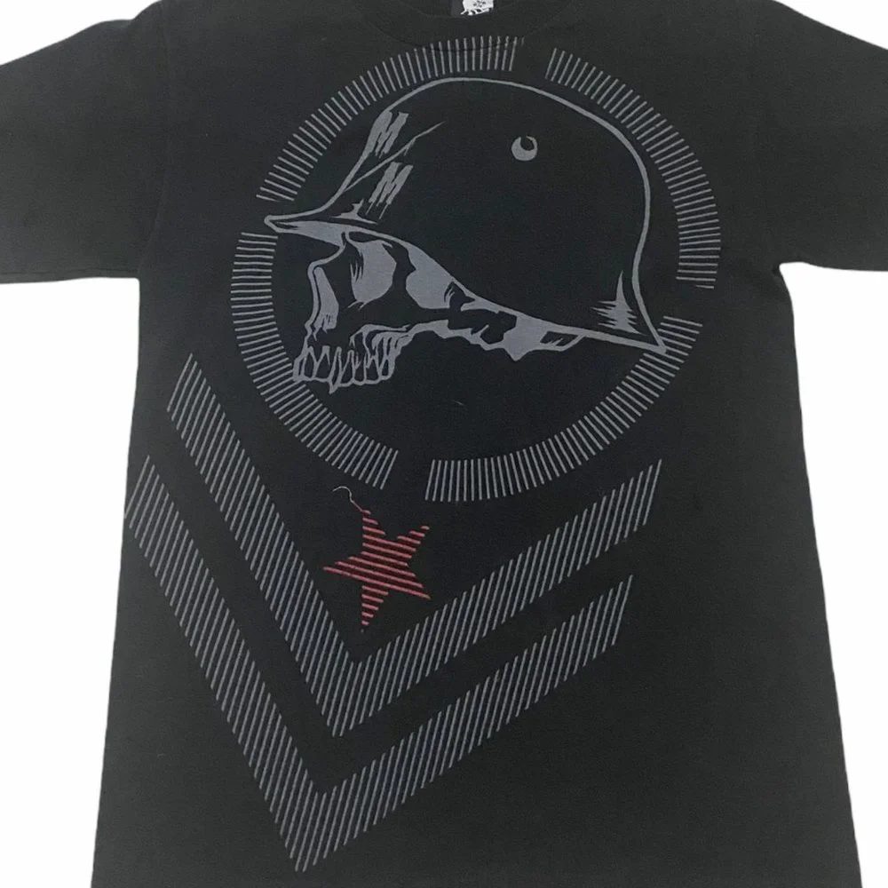 Metal Mulisha Mens T-Shirt size M Black Helmet Skull Short Sleeve - Picture 2 of 3